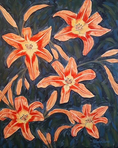 Lys orange 1 et 2 - Acrylique sur toile 16X20 - Ensemble de deux toiles – Image 4
