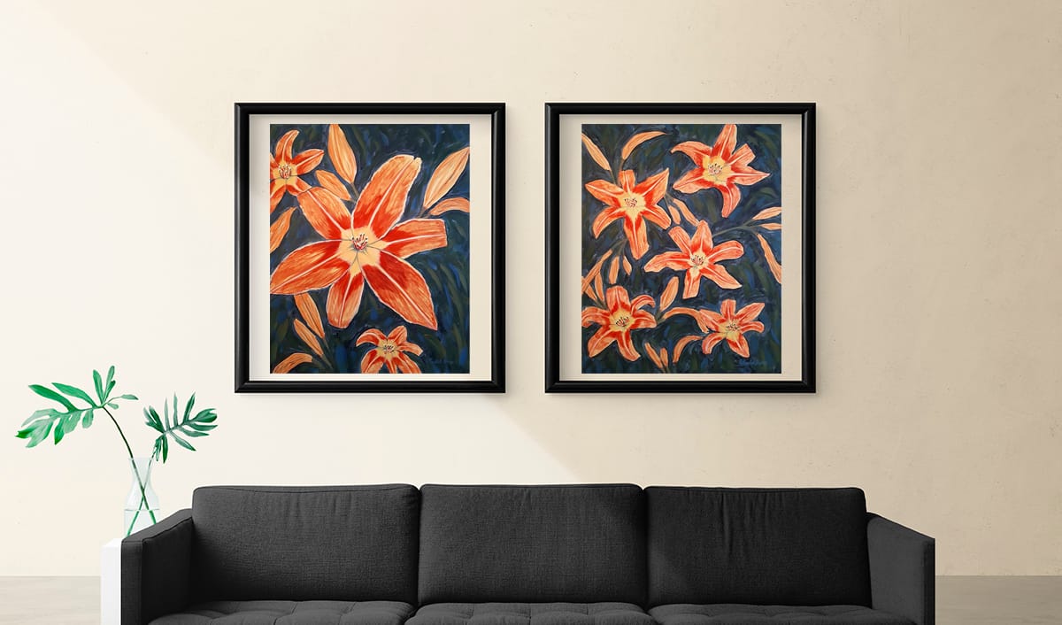 Lys orange 1 et 2 - Acrylique sur toile 16X20 - Ensemble de deux toiles – Image 2