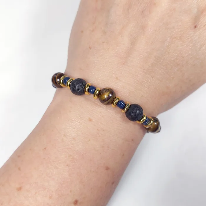 Lot De 2 Bracelets En Pierres Naturelles - Howlite Blanche Et Oeil De Tigre